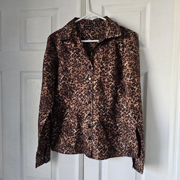Y2K vintage animal print cheetah print blouseSize 8 - Picture 2 of 4